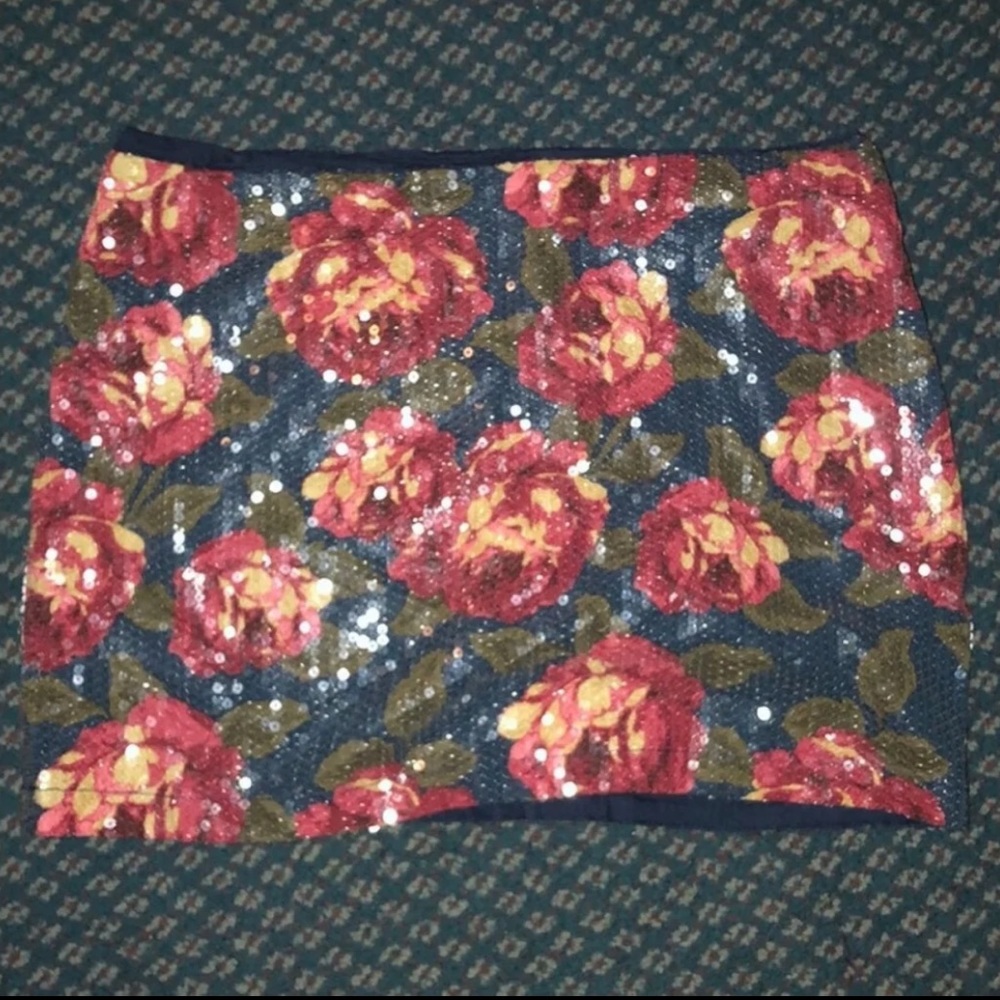 Abercrombie Floral Shiny Sequin Skirt